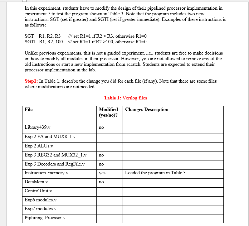 Solved In this experiment, students have to modify the | Chegg.com