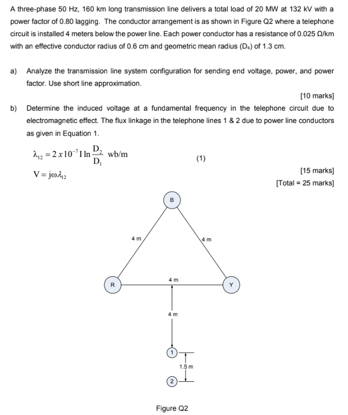 Solved A three-phase 50 Hz, 160 km long transmission line | Chegg.com