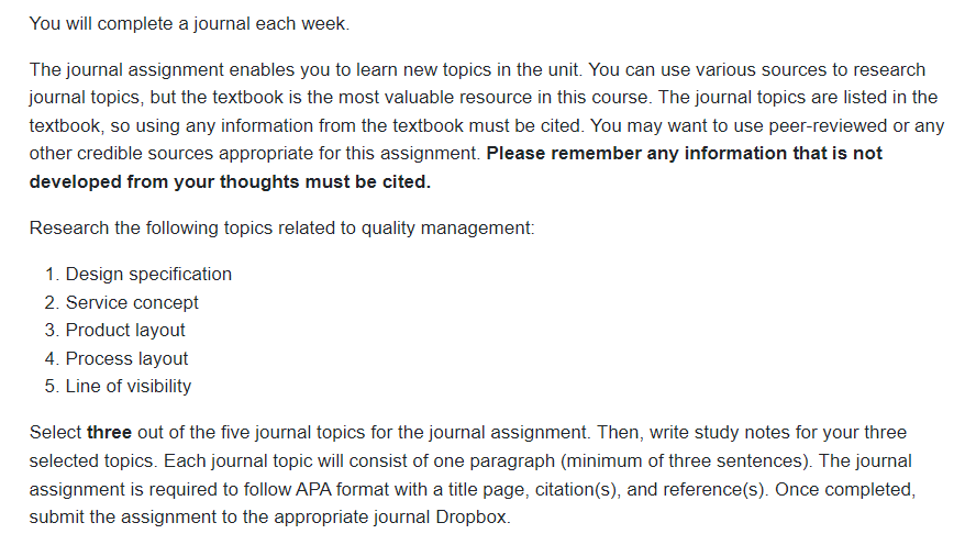 Solved You will complete a journal each week. The journal | Chegg.com