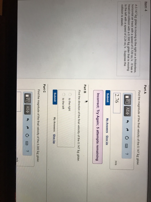 Solved Item 4 A0.147 kg glider is moving to the right on a | Chegg.com