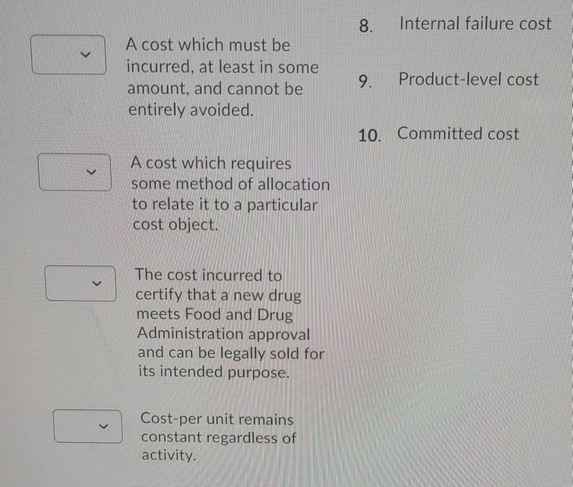 Solved Question 3 (10 points) Match each cost with the