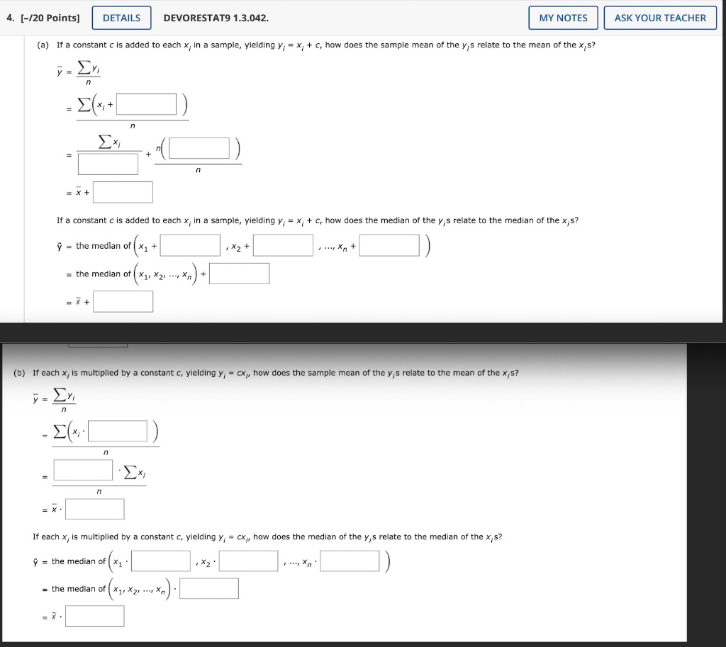 Solved (a) If a constant c is added to each xi in a sample, | Chegg.com