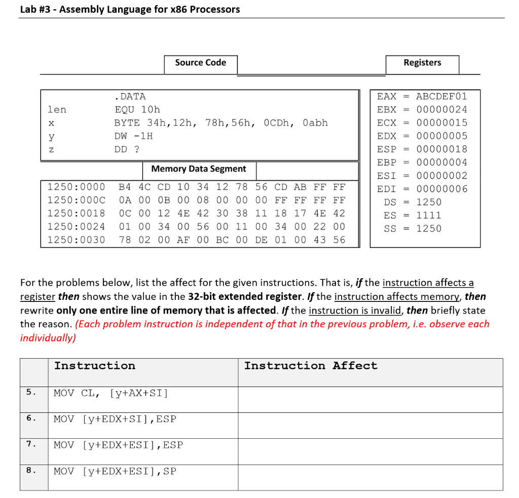 Solved Lab #3-Assembly Language For X86 Processors Source | Chegg.com