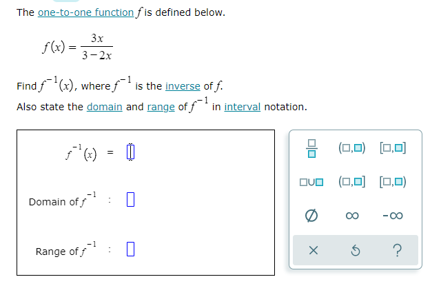 Solved The one-to-one function f is defined below. f(x) = 3x | Chegg.com