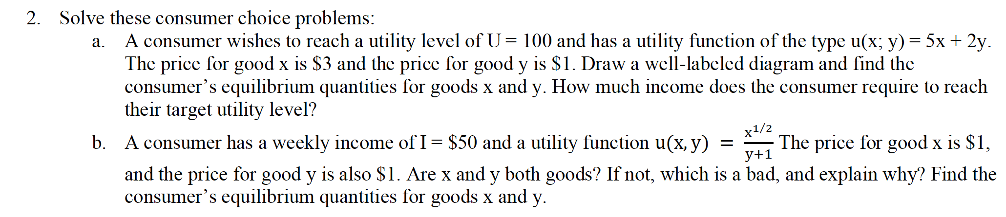Solved а. a 2. Solve these consumer choice problems: A | Chegg.com