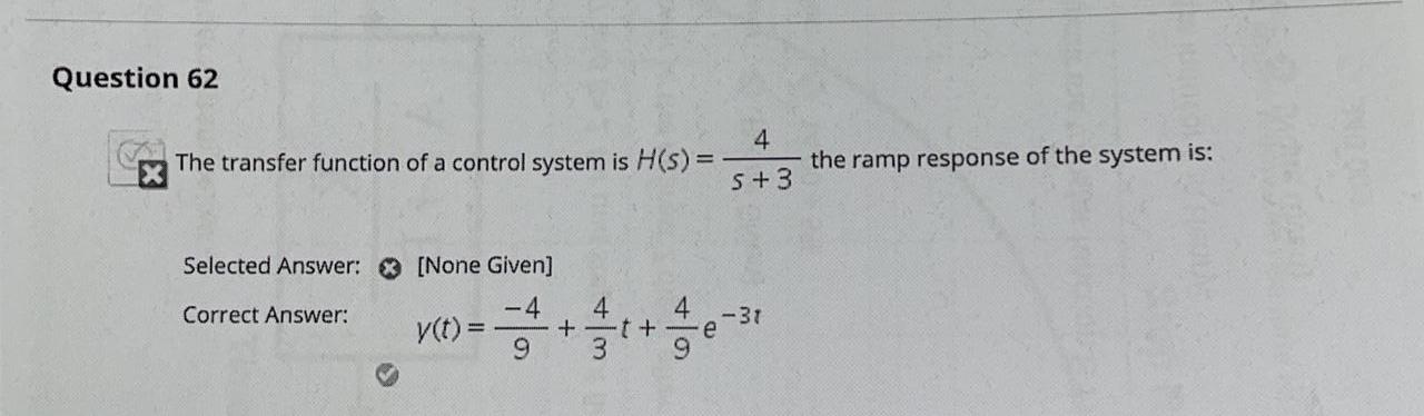 Solved Question 62 4 The transfer function of a control | Chegg.com