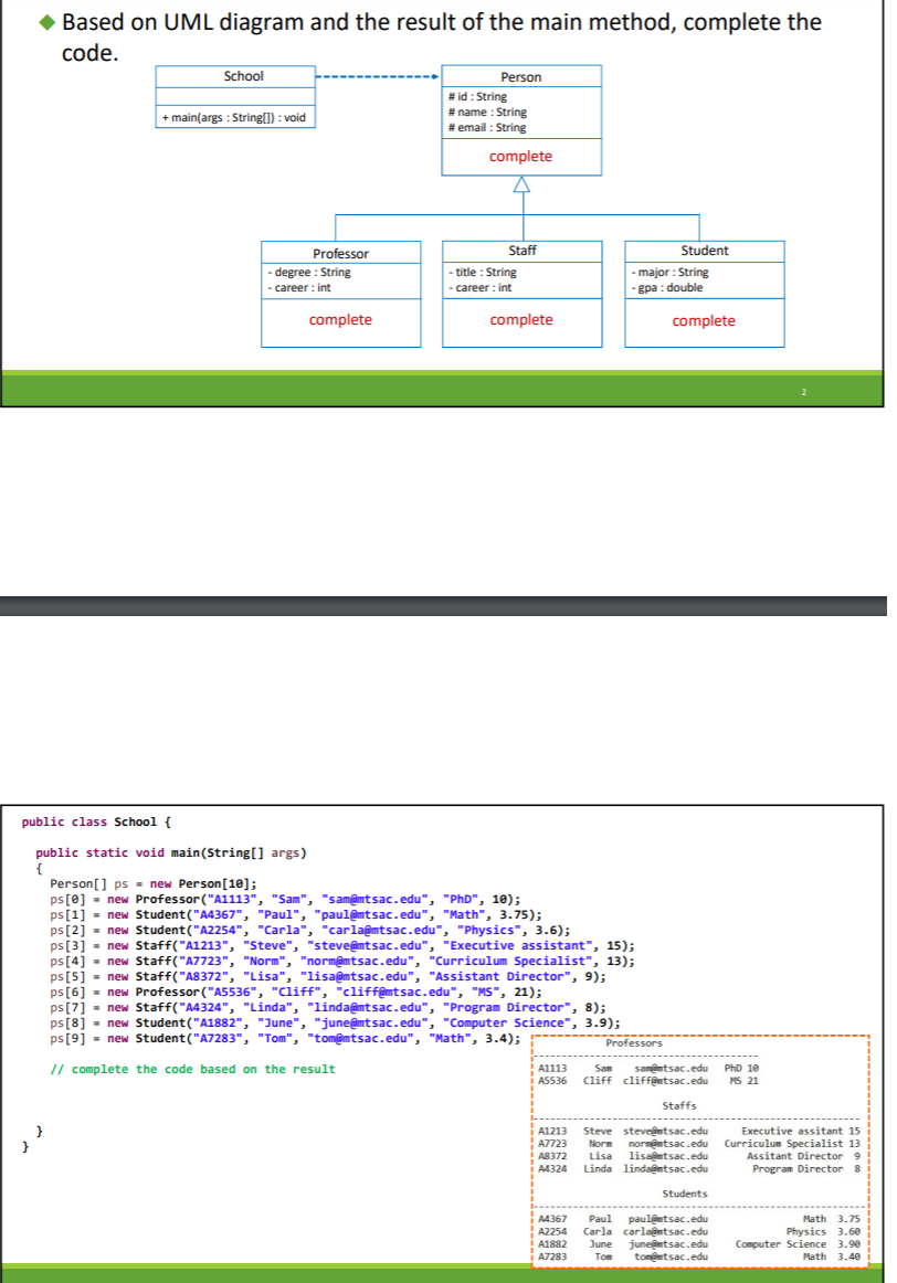 Solved • Based On UML Diagram And The Result Of The Main | Chegg.com