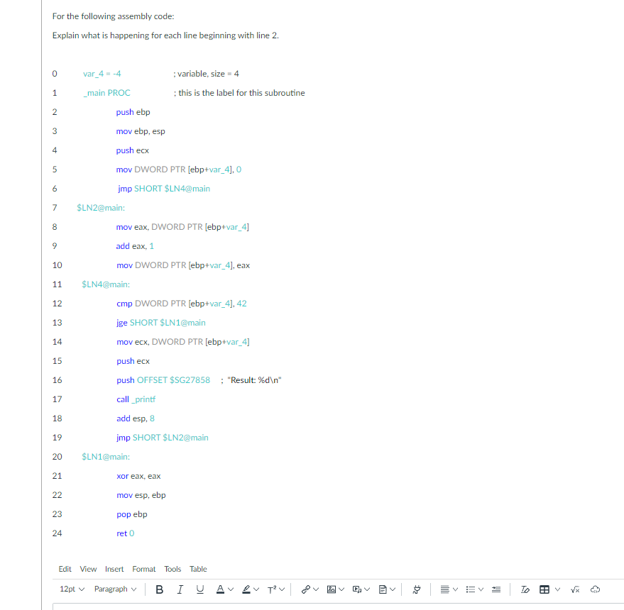 Solved For the following assembly code: Explain what is | Chegg.com