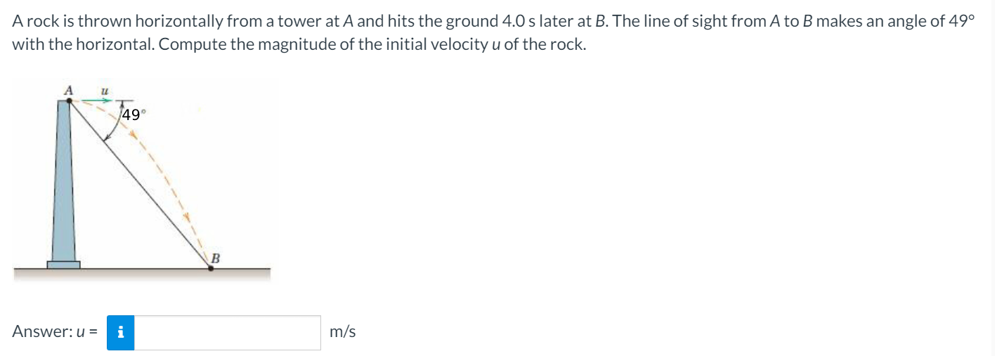 Solved A rock is thrown horizontally from a tower at A and | Chegg.com
