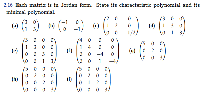 Solved 2.16 Each matrix is in Jordan form. State its | Chegg.com
