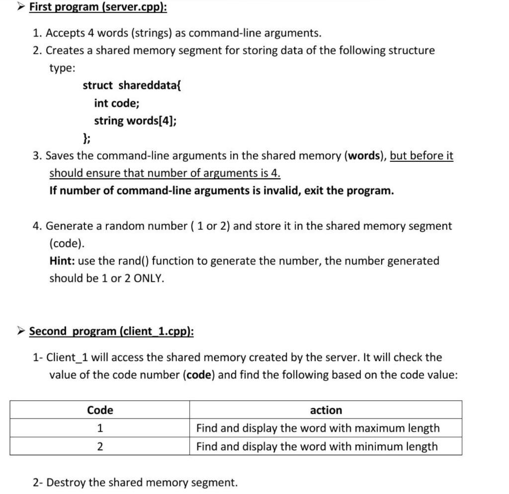 Solved First program (server.cpp): 1. Accepts 4 words | Chegg.com