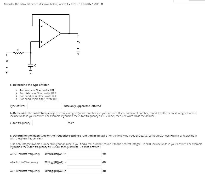Solved Consider the active filter circuit shown below, where | Chegg.com