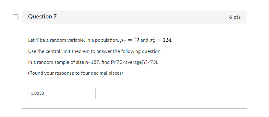Solved Question 7 6 pts Let Y be a random variable. In a | Chegg.com
