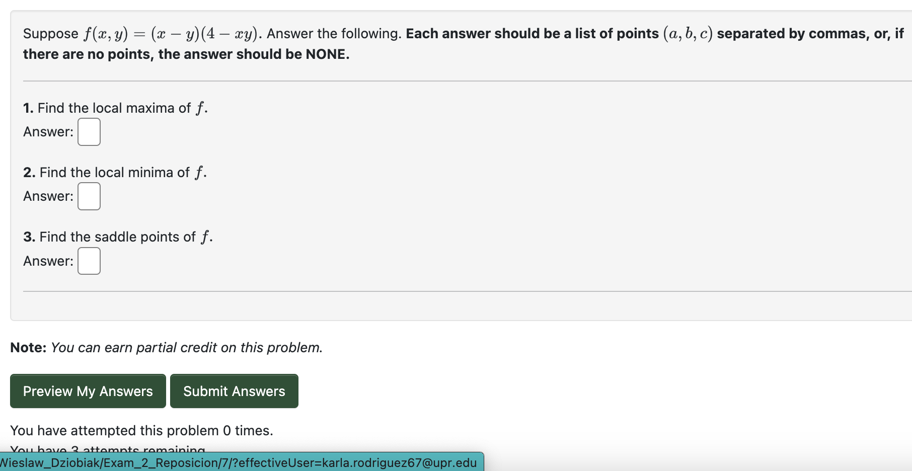 Solved Suppose F X Y X−y 4−xy Answer The Following