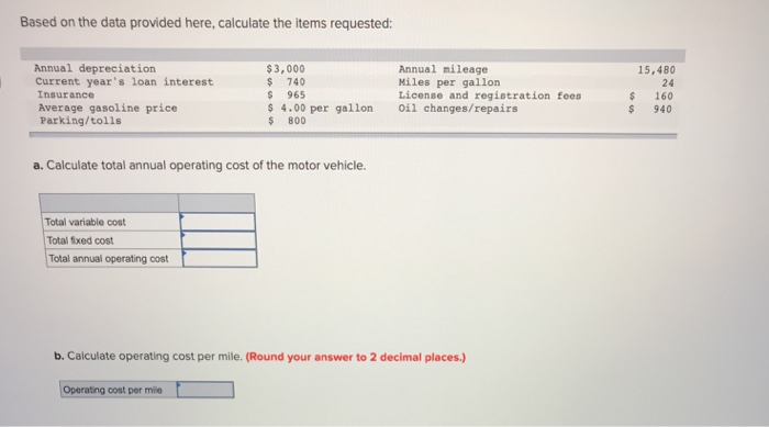 Solved Based on the data provided here, calculate the items | Chegg.com