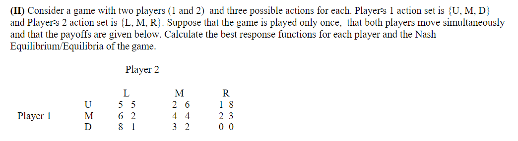 Solved (II) Consider a game with two players (1 and 2) and | Chegg.com