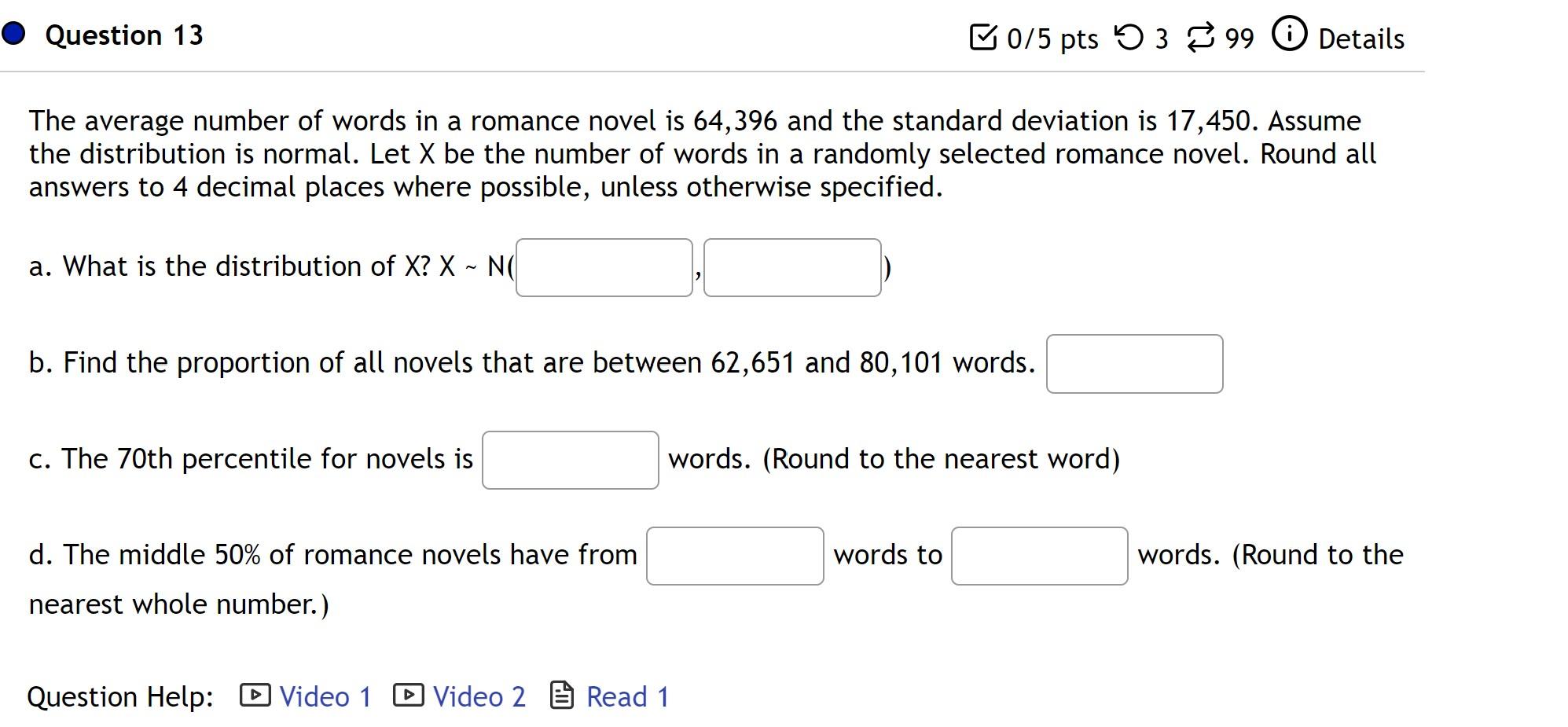 Solved The average number of words in a romance novel is | Chegg.com