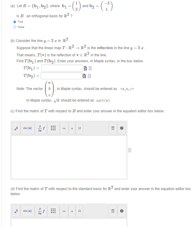 Solved (a) Let B={b1,b2}, Where B1=(13) And B2=(−31). Is B | Chegg.com