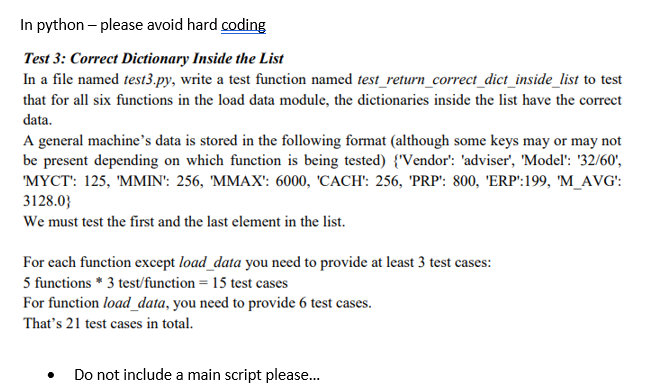 Solved In python - please avoid hard coding Test 3: Correct | Chegg.com