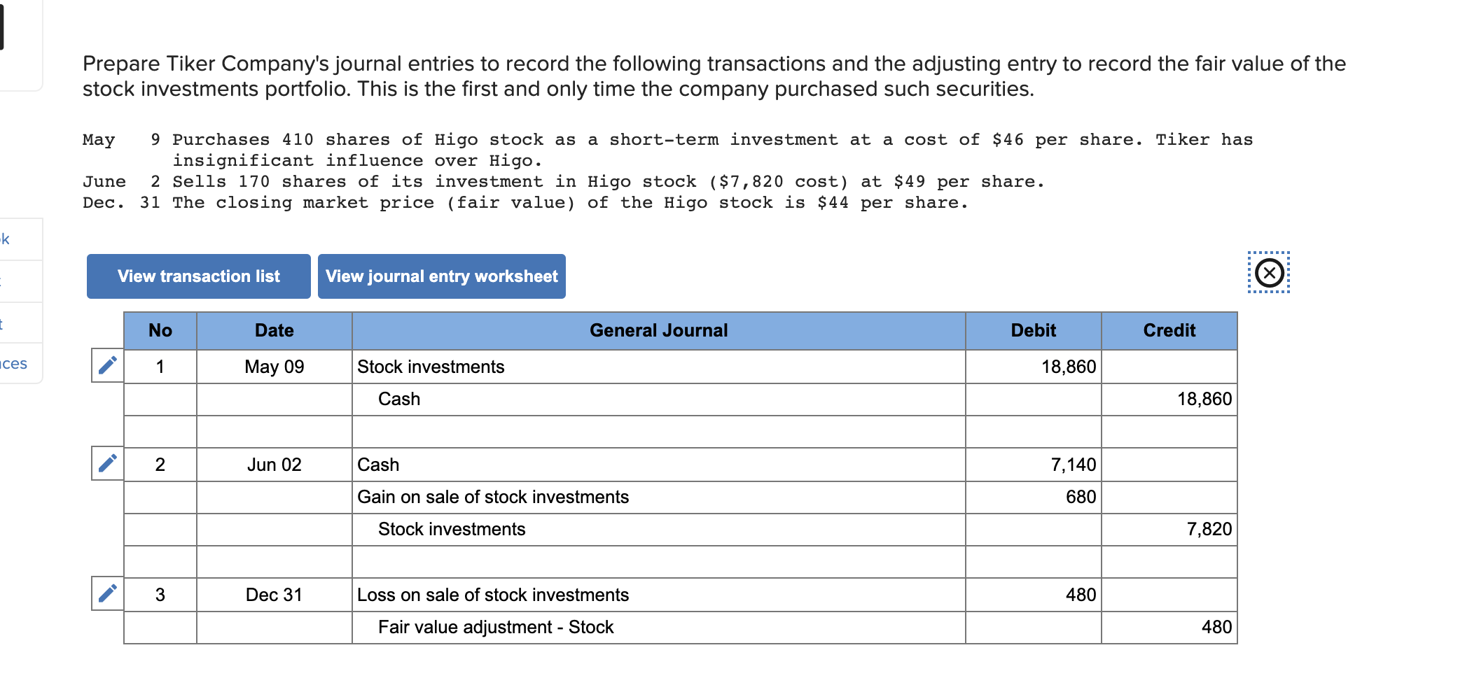 Solved Prepare Tiker Company&rsquo;s journal entries to record the 