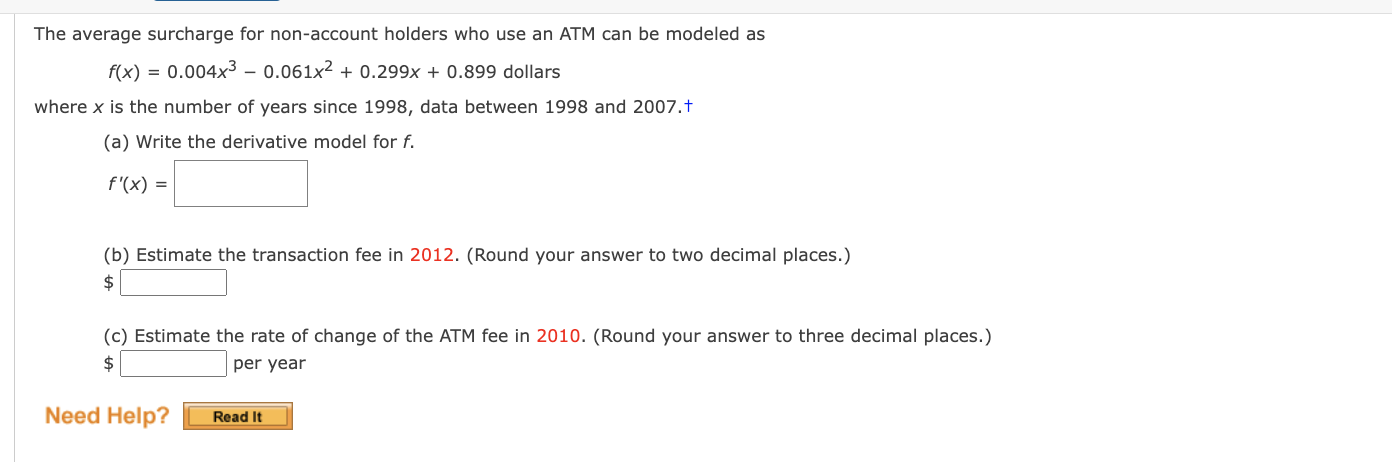 Solved The average surcharge for non-account holders who use | Chegg.com