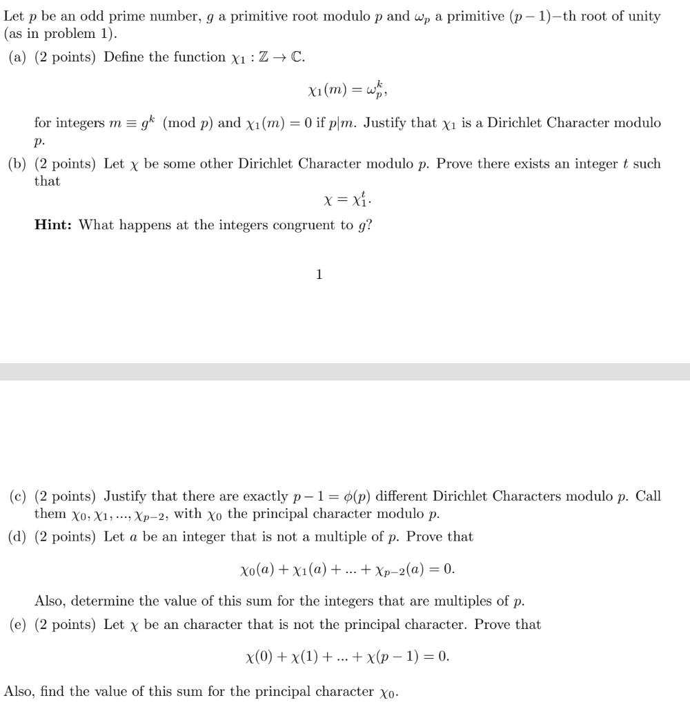 Solved Let P Be An Odd Prime Number, G A Primitive Root | Chegg.com ...