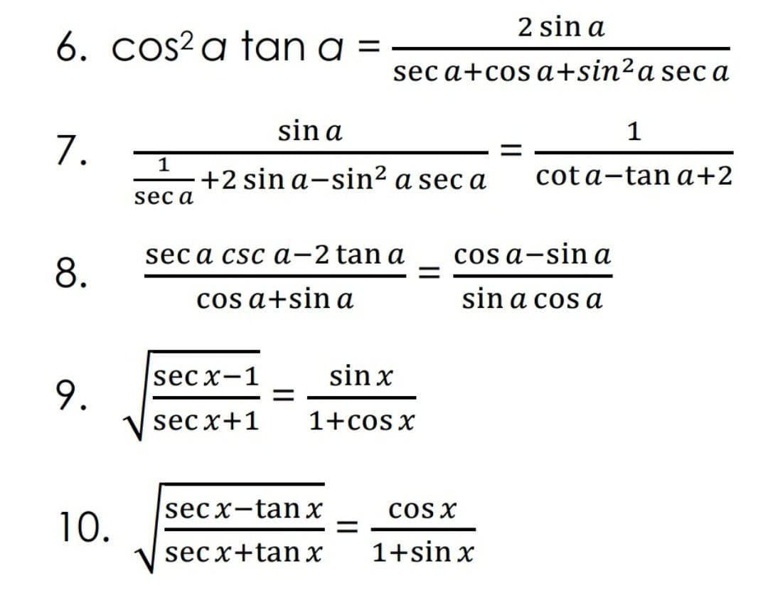 sec 2a tan 2a cos a sin a cos a sin a