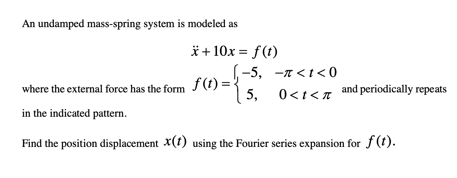 Solved An undamped mass-spring system is modeled as = Ï + | Chegg.com