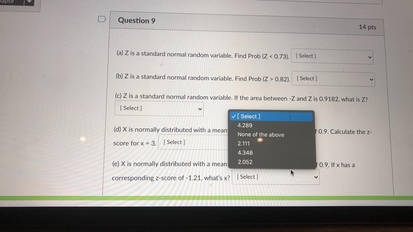 Solved D Question 9 14 pts (a) Z is a standard normal random | Chegg.com