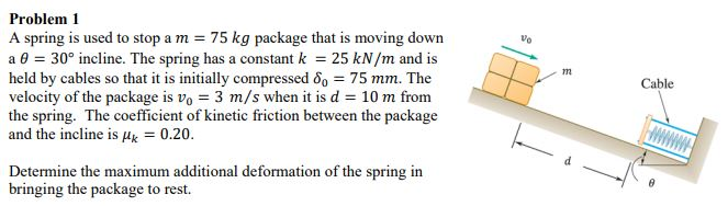 Solved Problem 1 A spring is used to stop a m = 75 kg | Chegg.com