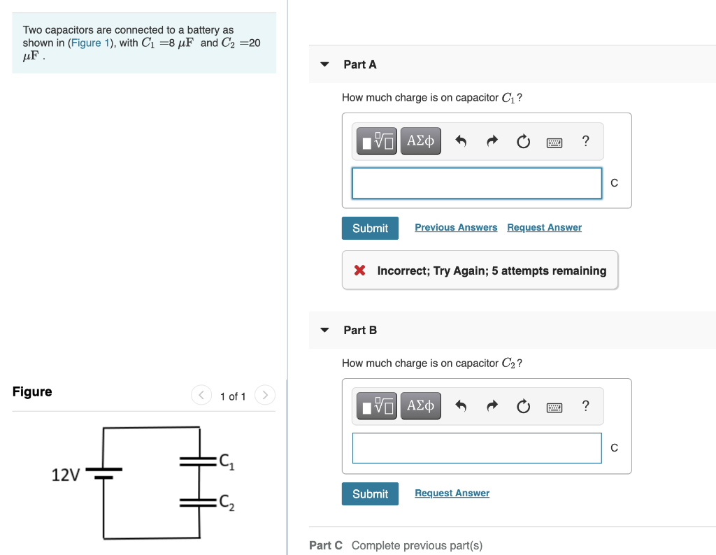Solved Two capacitors are connected to a battery as shown in | Chegg.com
