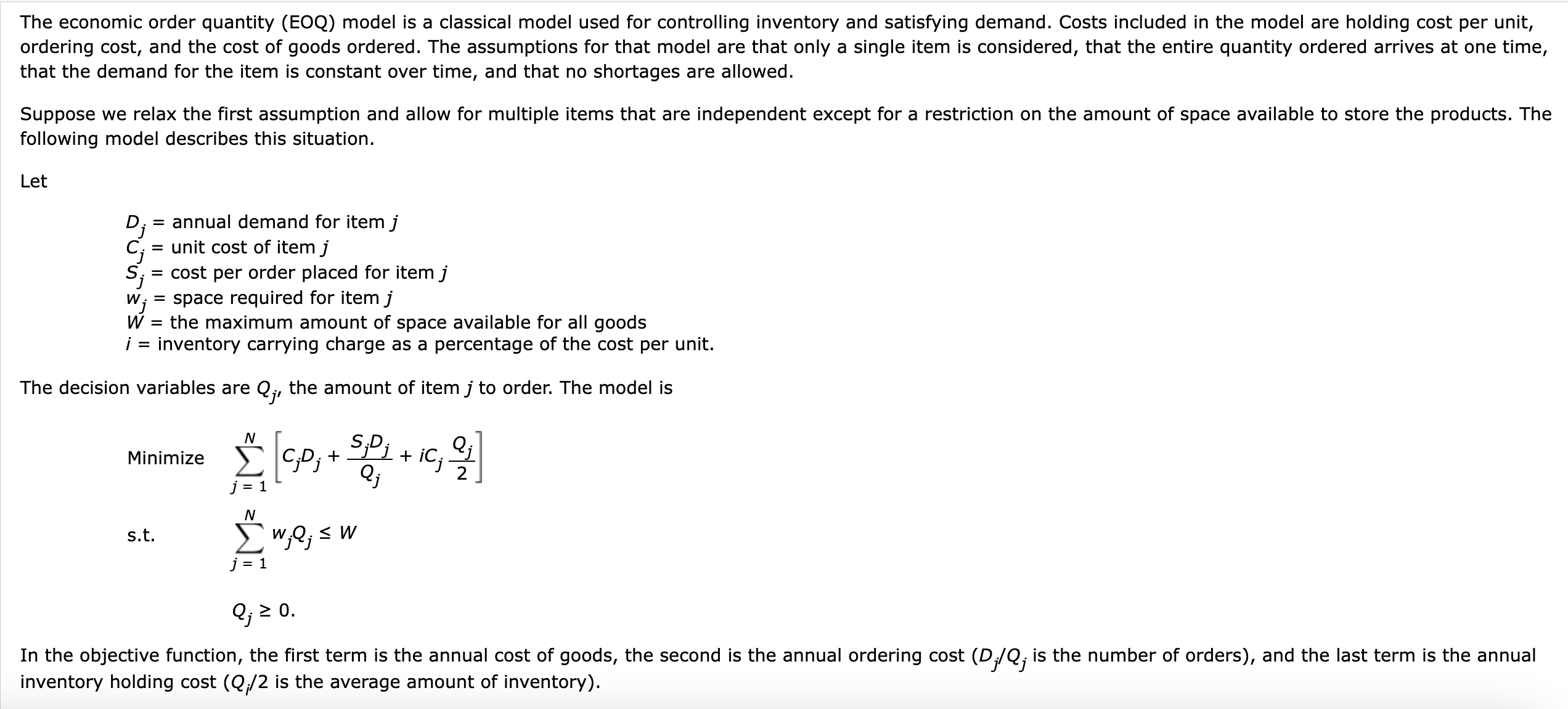 Solved The economic order quantity (EOQ) model is a | Chegg.com