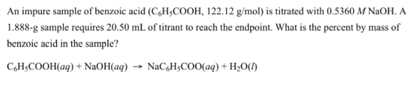 Solved An impure sample of benzoic acid (C6H5COOH,122.12 | Chegg.com