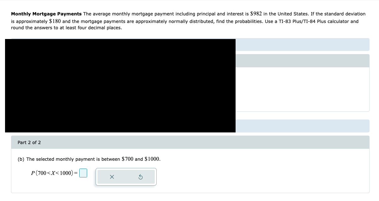 Solved Monthly Mortgage Payments The Average Monthly | Chegg.com