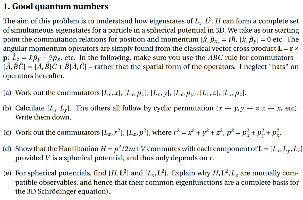 Solved 1 Good Quantum Numbers The Aim Of This Problem Is Chegg Com