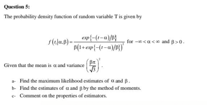 Question 5: The probability density function of | Chegg.com