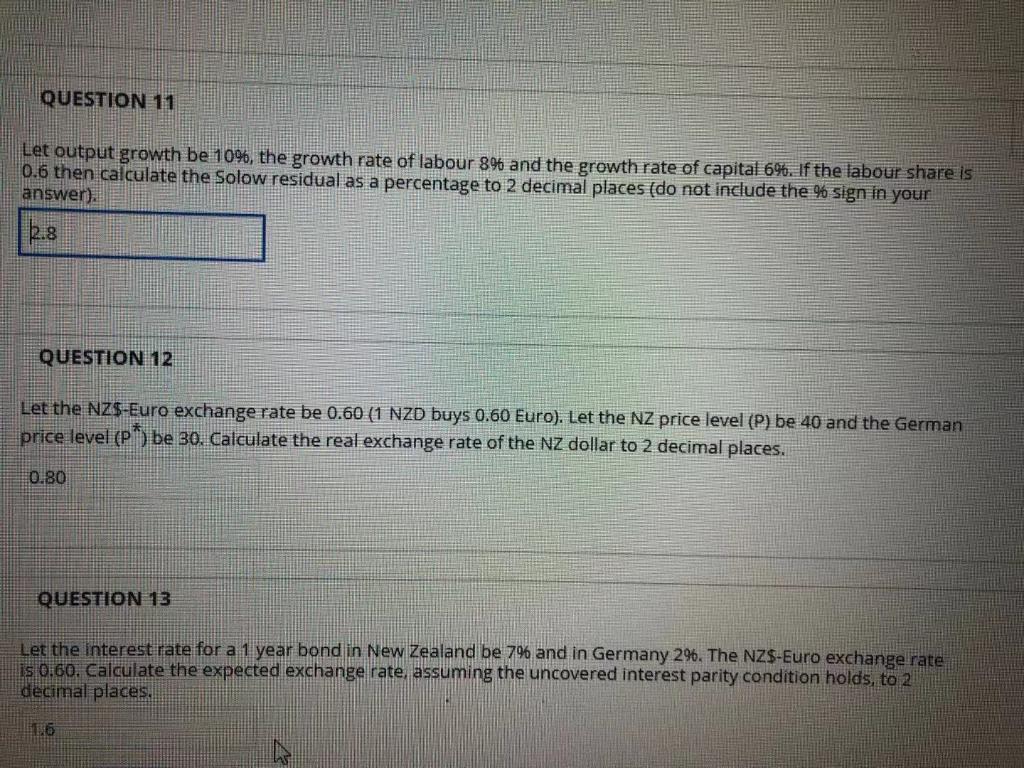 Solved QUESTION 11 Let output growth be 10%, the growth rate | Chegg.com