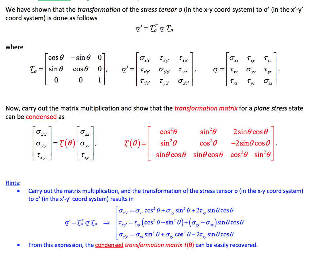 Solved We Have Shown That The Transformation Of The Stress 7814