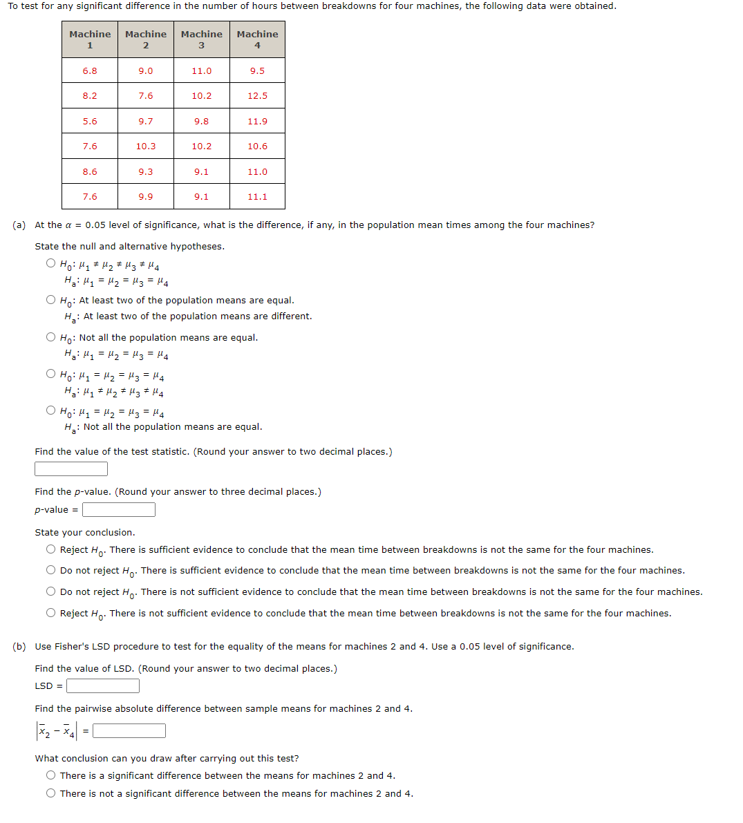 Solved a) At the α=0.05 level of significance, what is the | Chegg.com