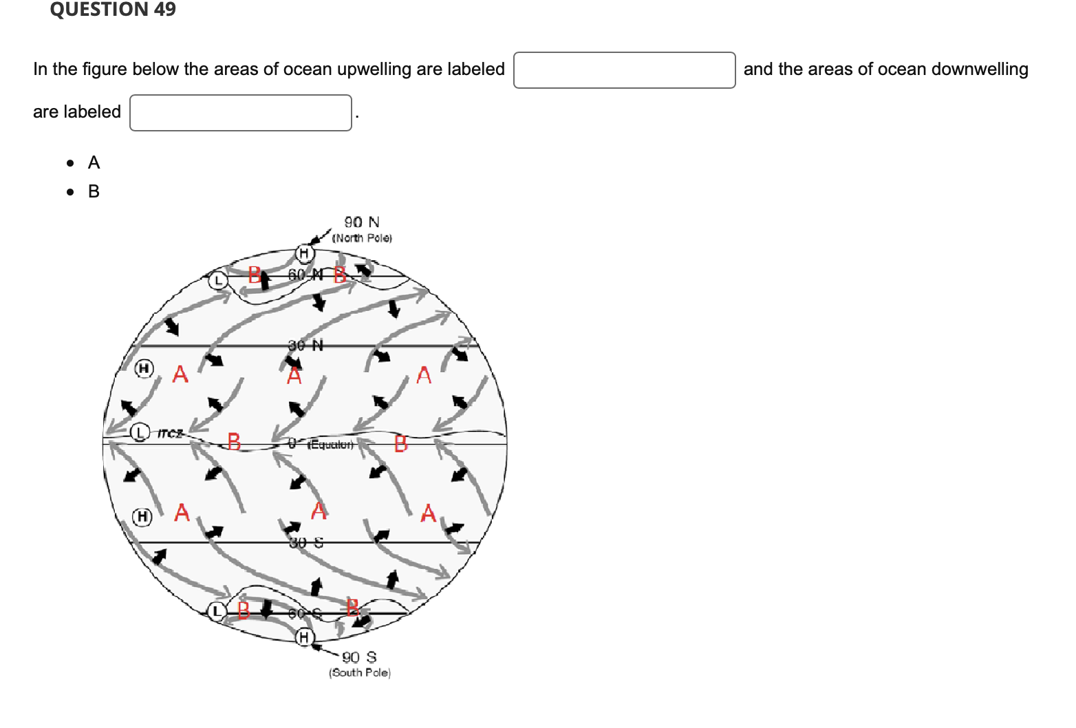 Solved In the figure below the areas of ocean upwelling are | Chegg.com