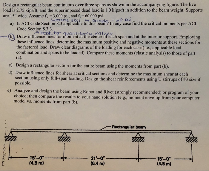 Design a rectangular beam continuous over three spans | Chegg.com
