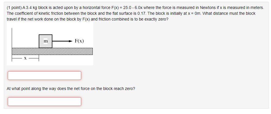 Solved (1 point) A 3.4 kg block is acted upon by a | Chegg.com