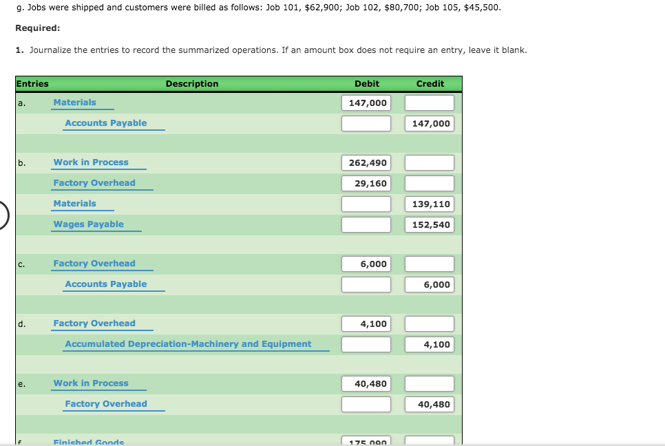 Solved g. Jobs were shipped and customers were billed as