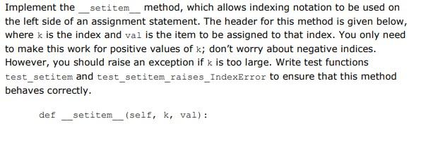 Solved Implement the method, which allows indexing notation | Chegg.com