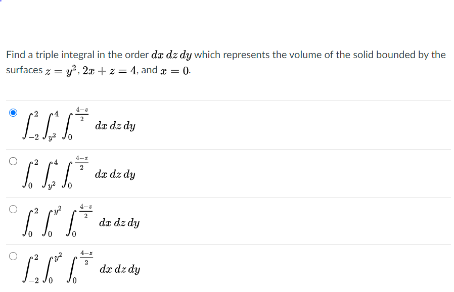 Solved Find a triple integral in the order du dz dy which | Chegg.com