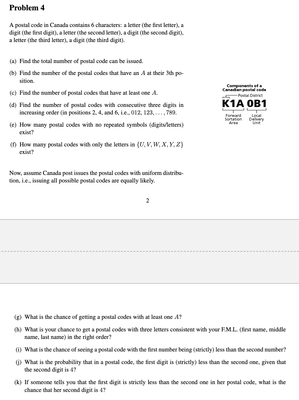 Solved A postal code in Canada contains 6 characters: a | Chegg.com