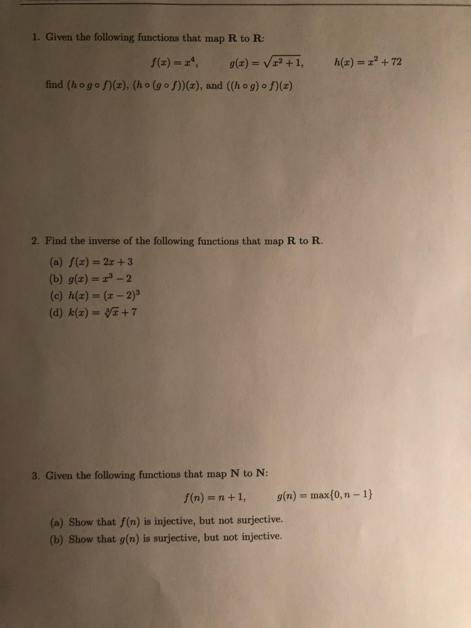 Solved 1 Given The Following Functions That Map R To R Chegg Com