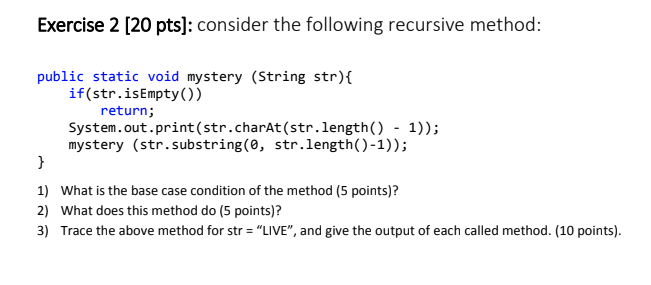 Solved Exercise 2 (20 pts]: consider the following recursive | Chegg.com