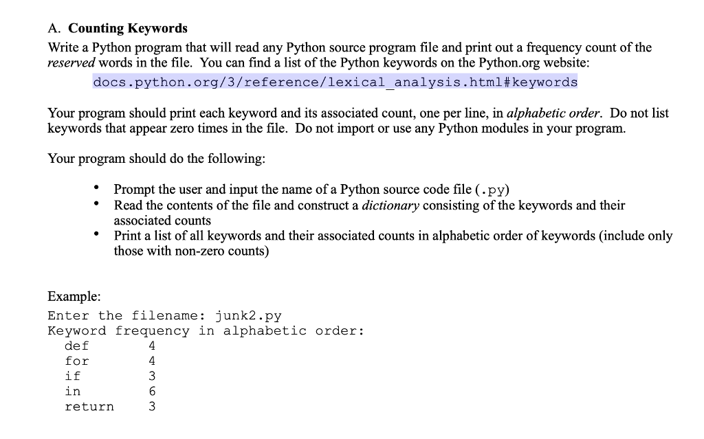 A. Counting Keywords Write a Python program that will | Chegg.com