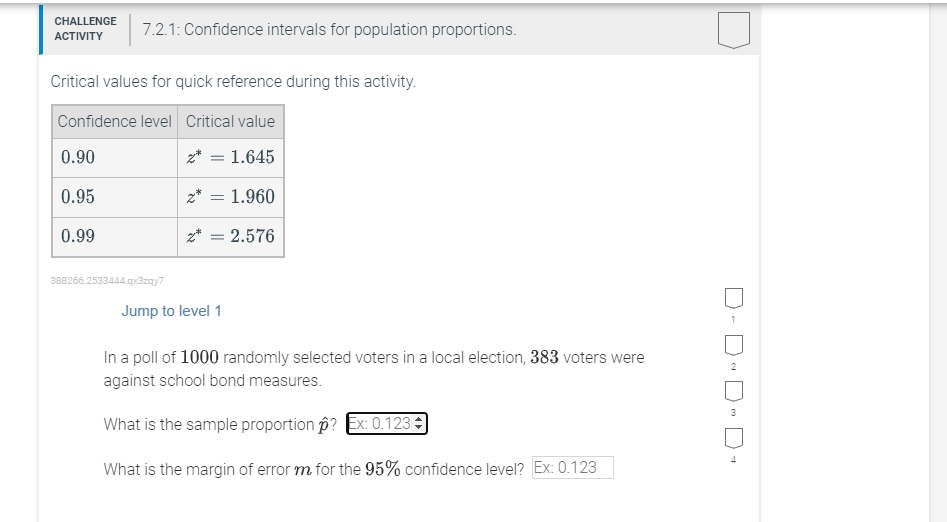 Solved CHALLENGE ACTIVITY 7.2.1: Confidence intervals for | Chegg.com